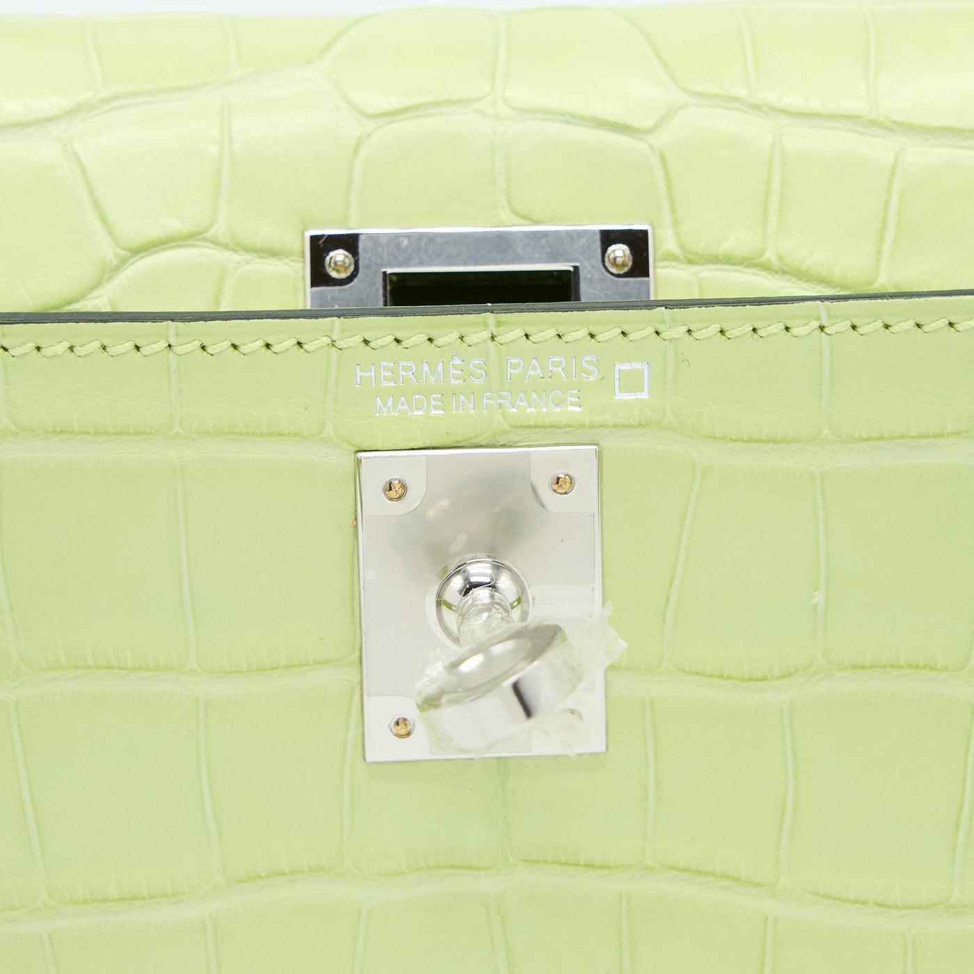 Hermes Mini Kelly ALLIGATOR MISSISSIPPIENSIS R9 JAUNE BOURGEON SHW STAMP Y For Sale 7
