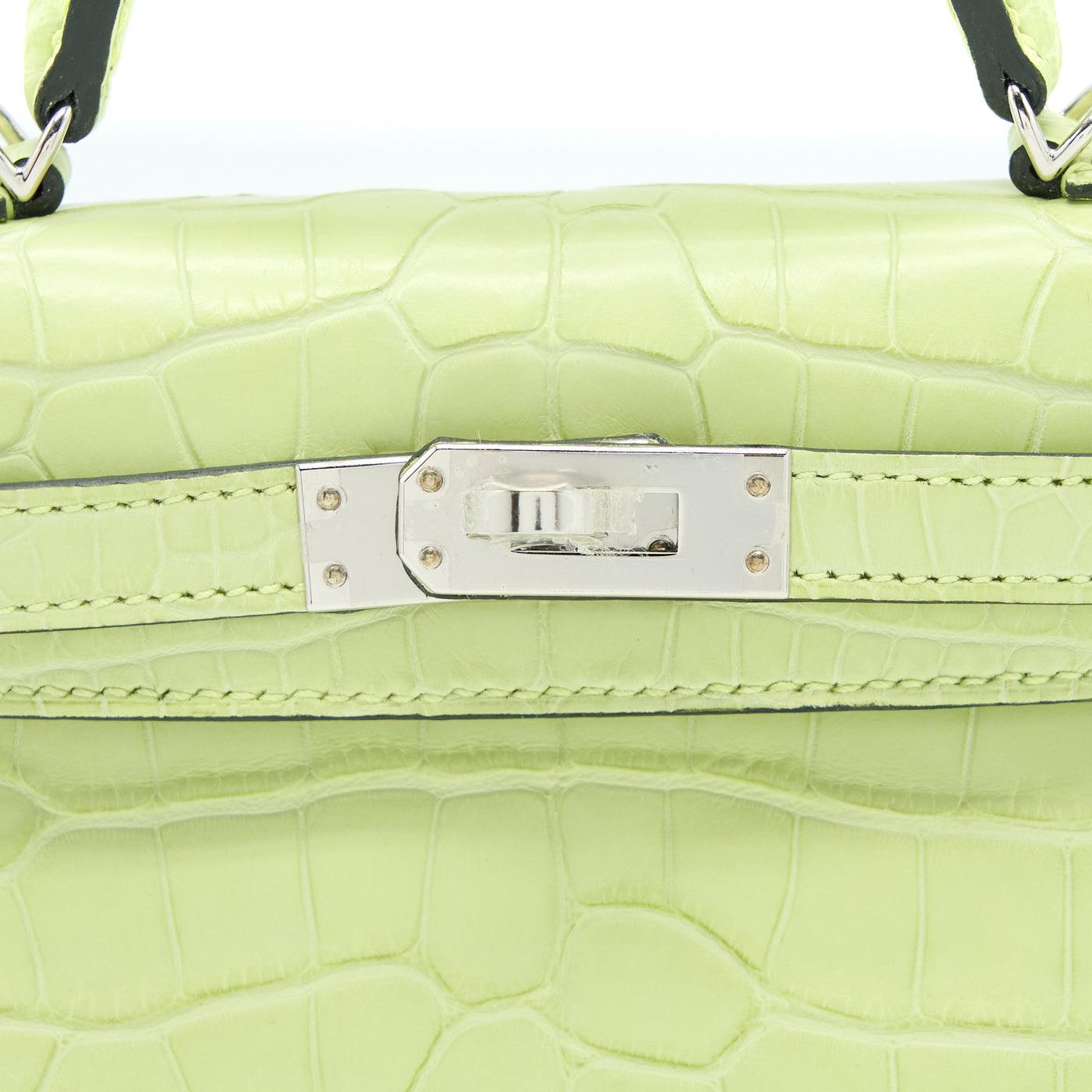 Hermes Mini Kelly ALLIGATOR MISSISSIPPIENSIS R9 JAUNE BOURGEON SHW STAMP Y For Sale 3