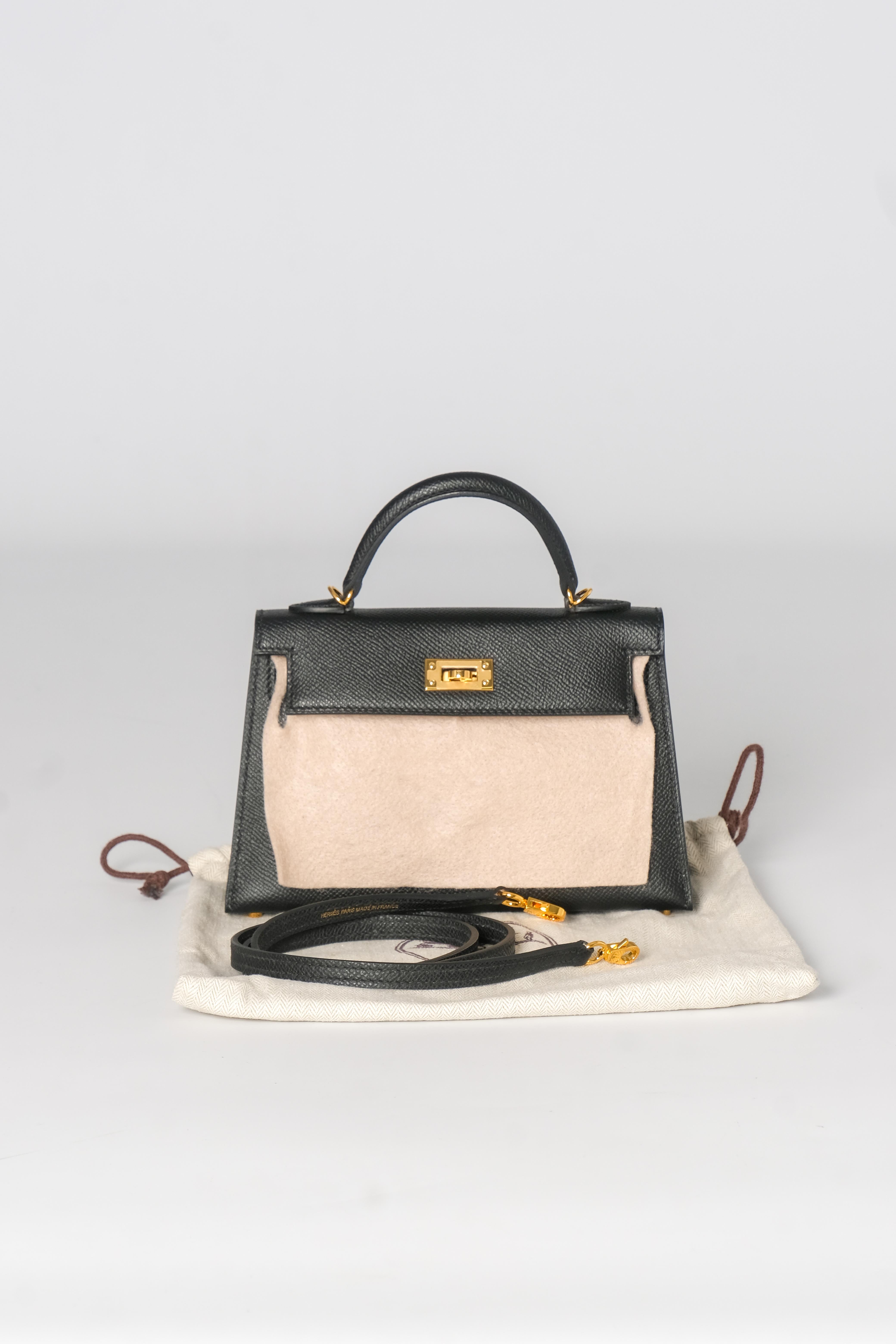 Hermes Mini Kelly Bag Noir Epsom with Gold Hardware 8