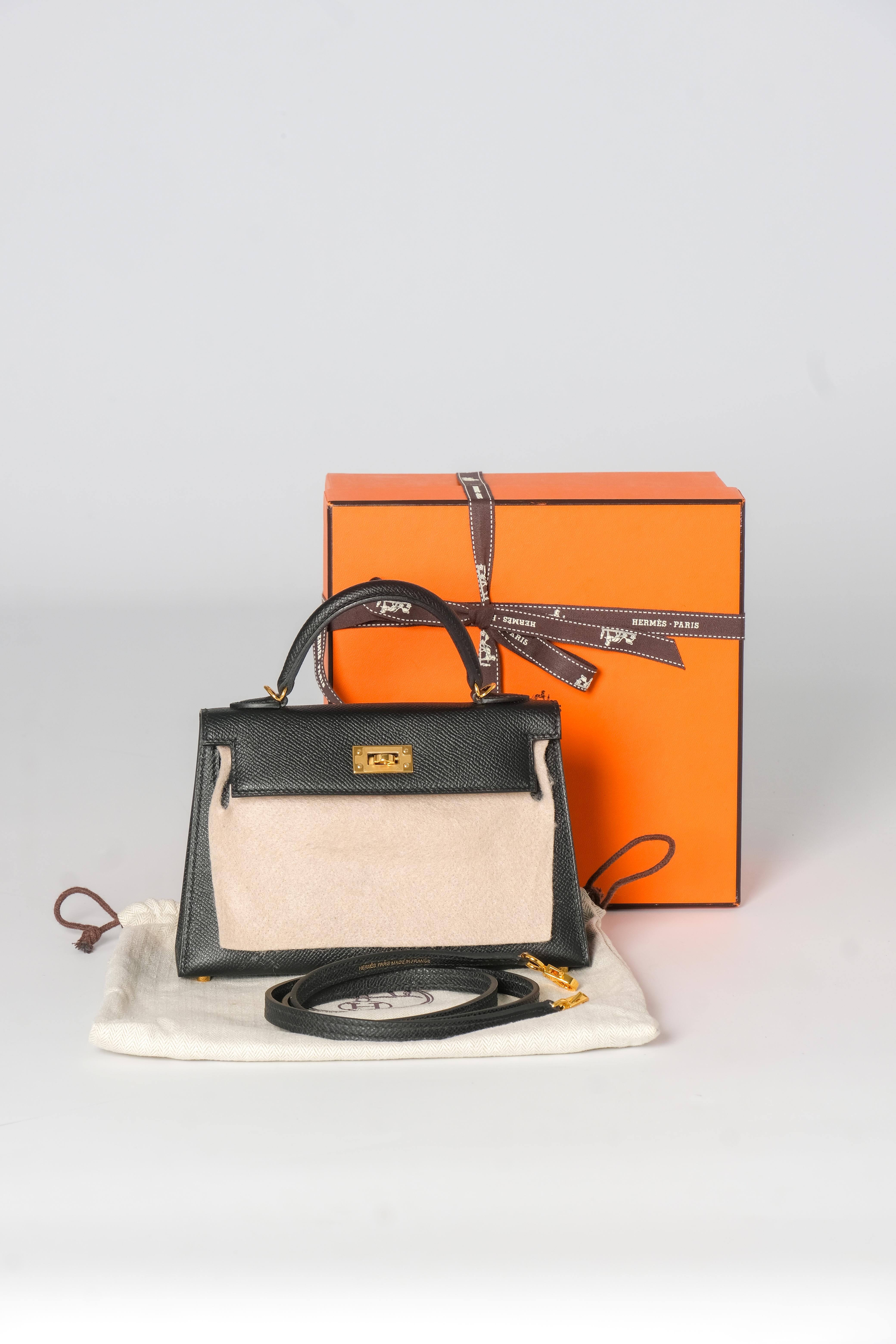 Hermes Mini Kelly Bag Noir Epsom with Gold Hardware 9