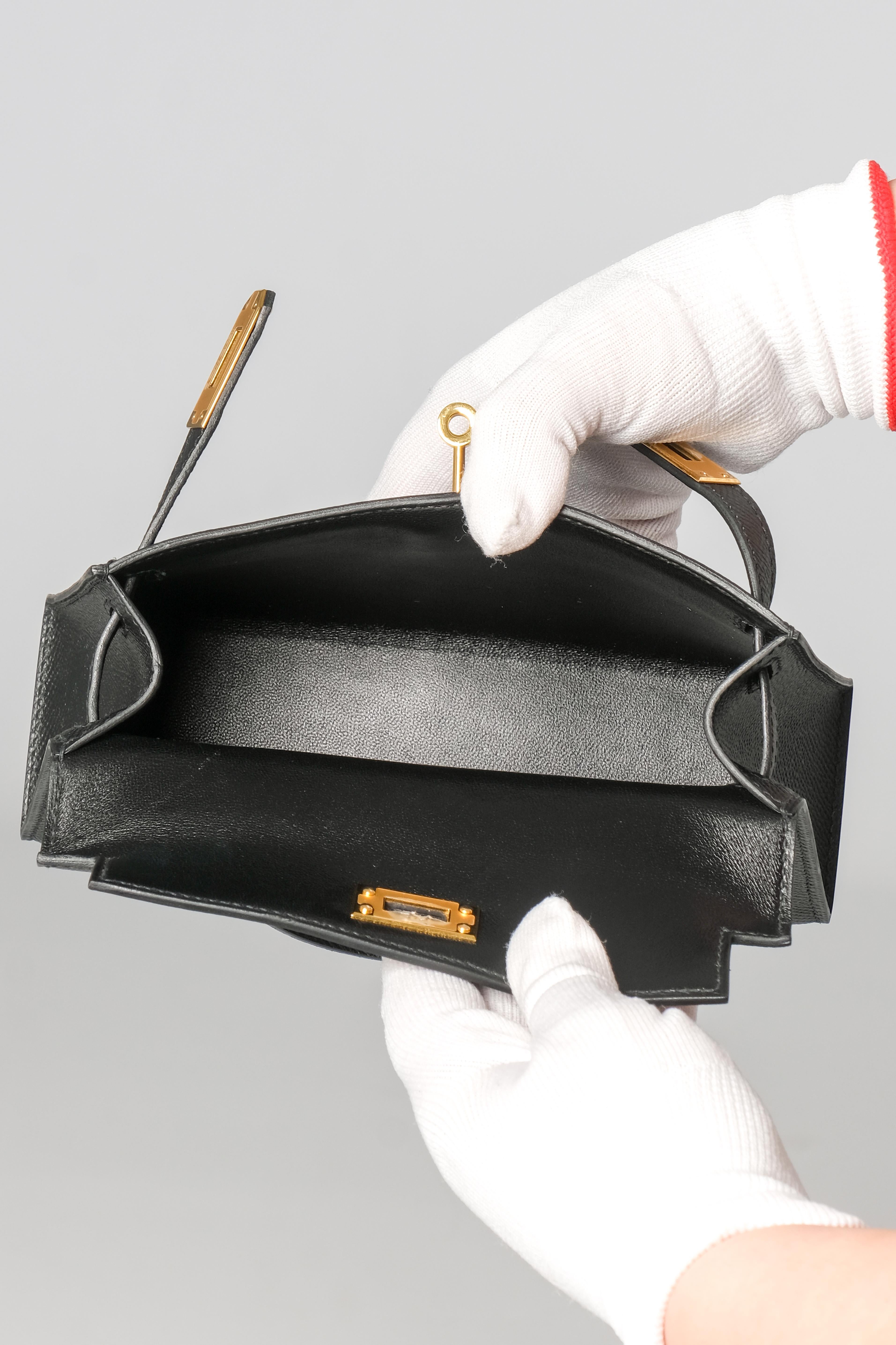 Hermes Mini Kelly Bag Noir Epsom with Gold Hardware 2
