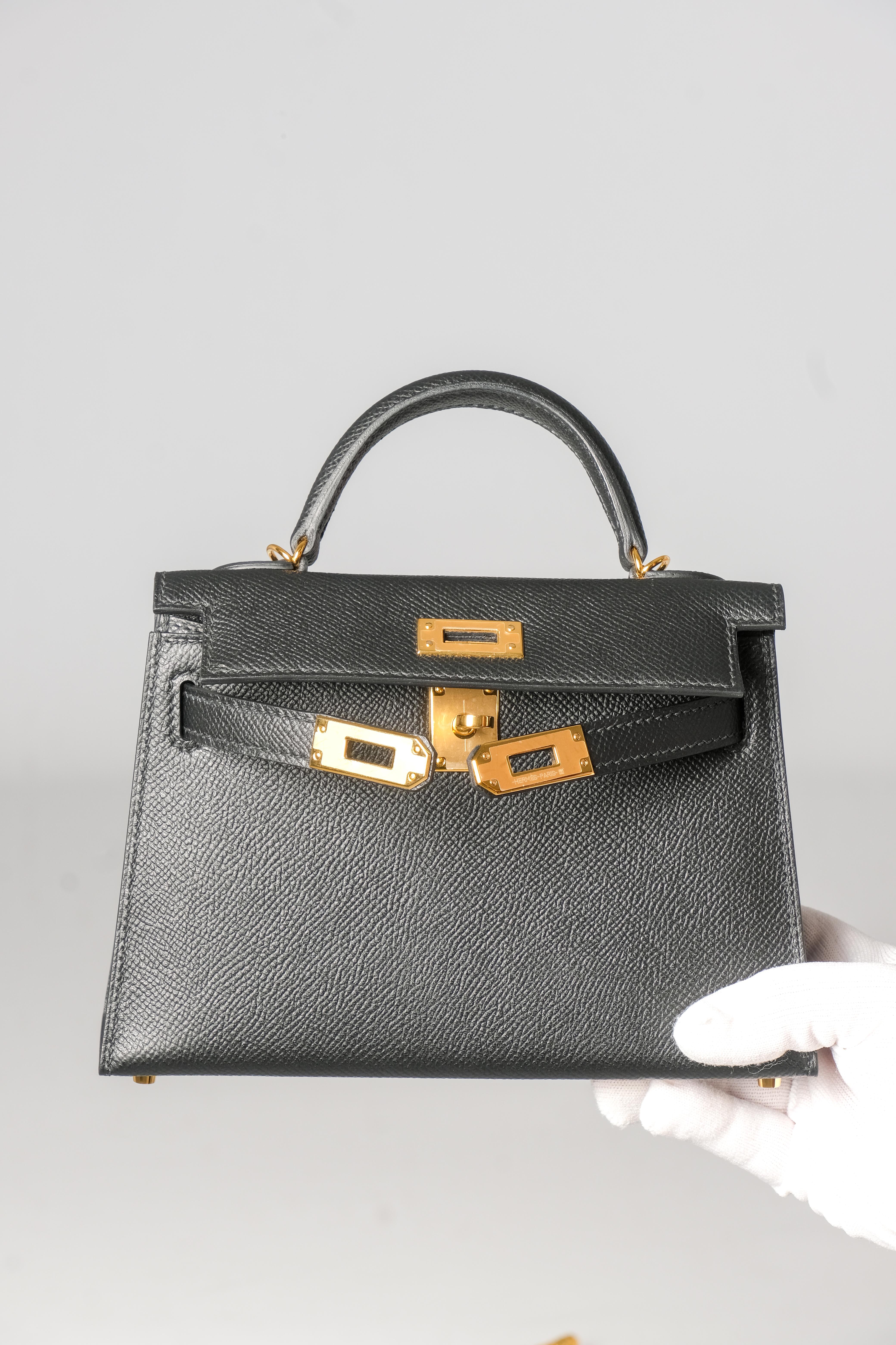 Hermes Mini Kelly Bag Noir Epsom with Gold Hardware 5