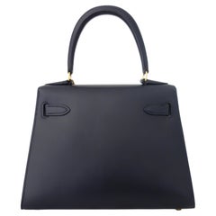 Hermès Mini sac Kelly Sellier 20 cm Bleu marine Boîte cuir Or Hdw