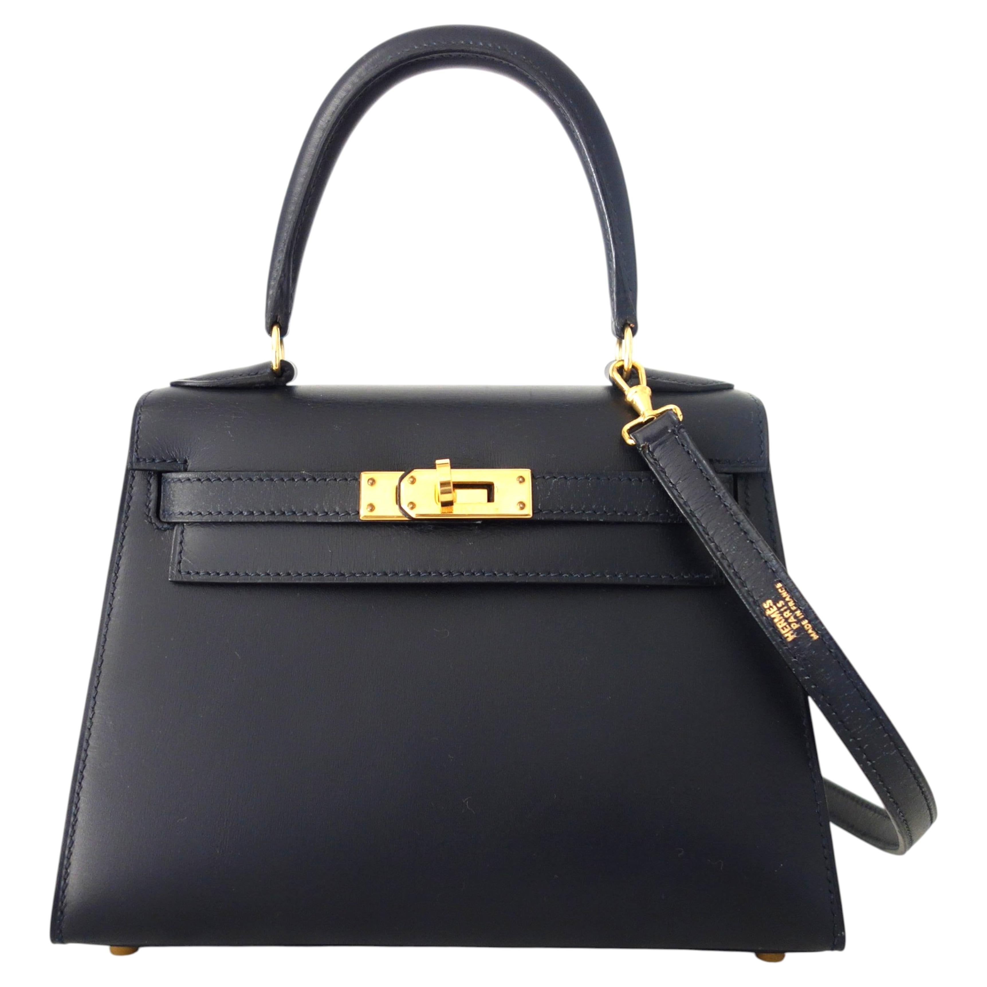 Hermès Mini Kelly Bag Sellier 20 cm Navy Blue Box Leather Gold Hdw