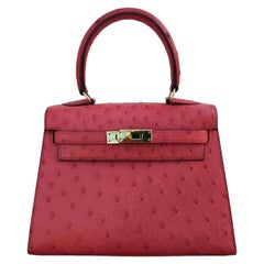 Hermès Mini Bolso Kelly Sellier 20 cm Rojo Avestruz Oro Hdw