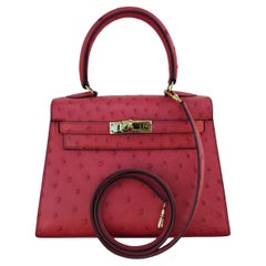 Hermès Mini Kelly Bag Sellier 20 cm Red Ostrich Gold Hdw