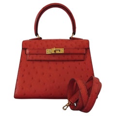 Hermès Mini Kelly Bag Sellier 20 cm Red Ostrich Gold Hdw