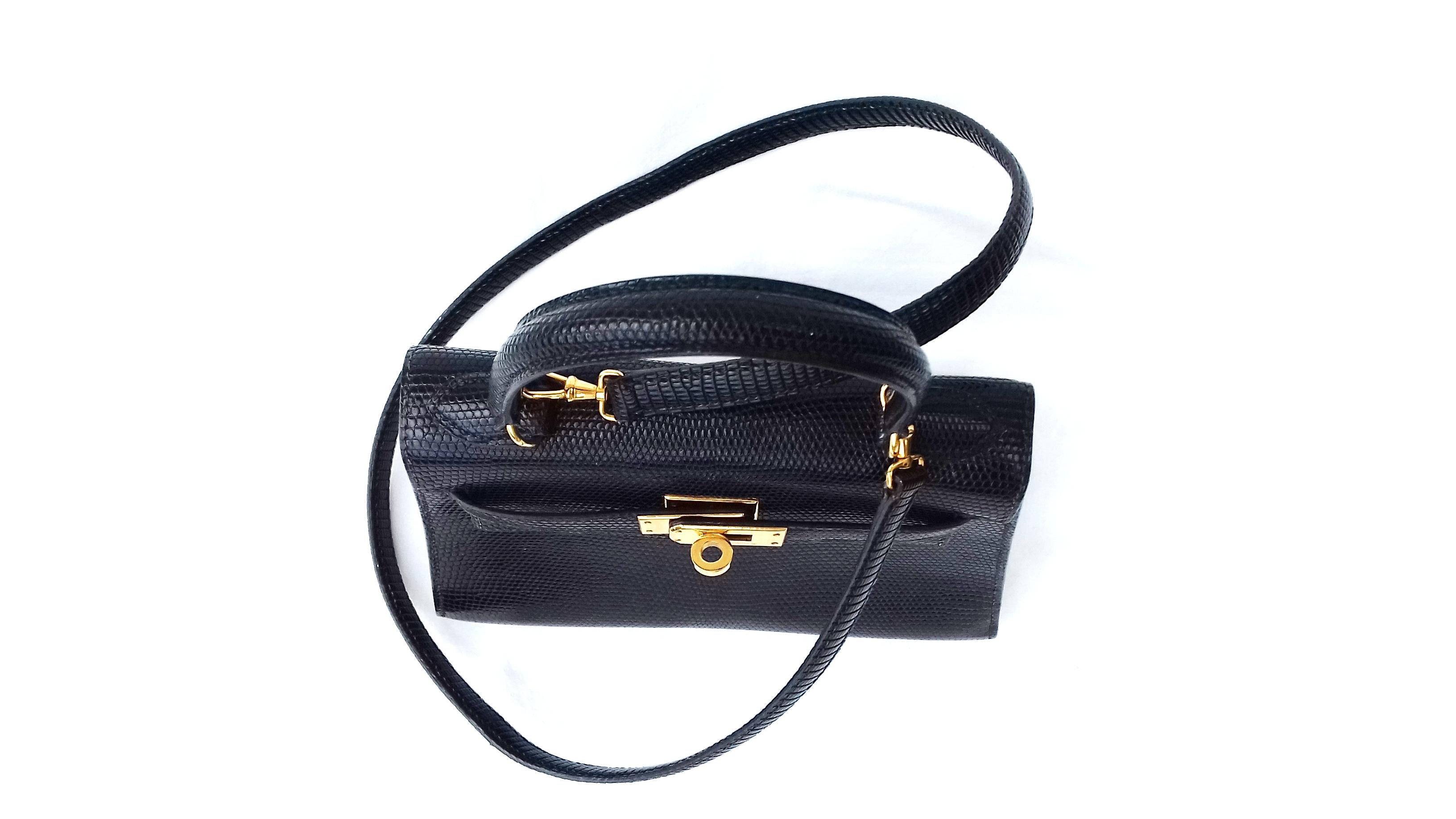 Hermès Mini Kelly Bag Vintage Black Lizard Gold Hdw 20 cm  6