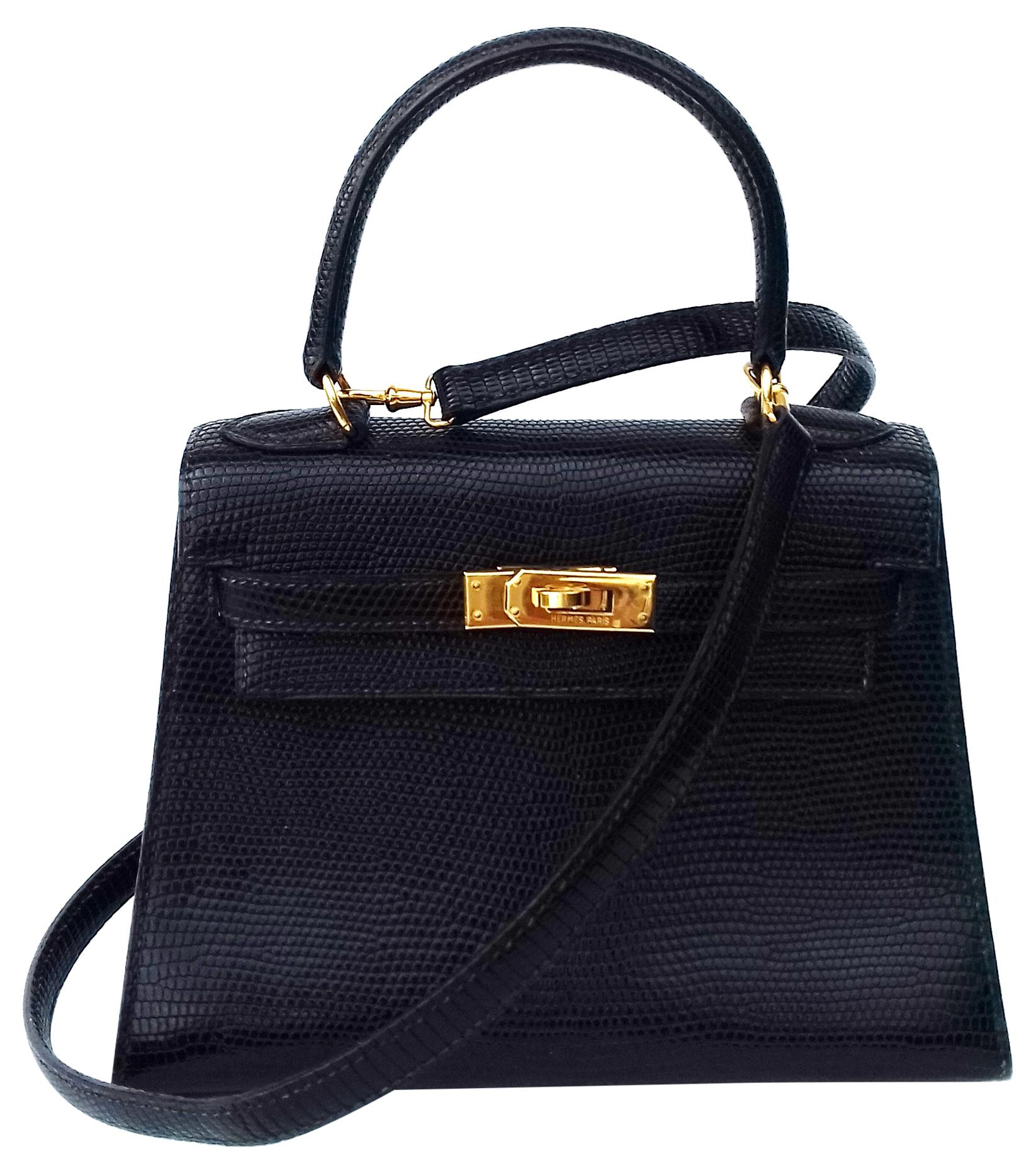 Hermès Mini Kelly Bag Vintage Black Lizard Gold Hdw 20 cm 