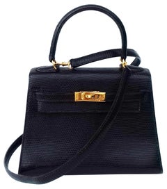 Hermès Mini Kelly Bag Vintage Black Lizard Gold Hdw 20 cm