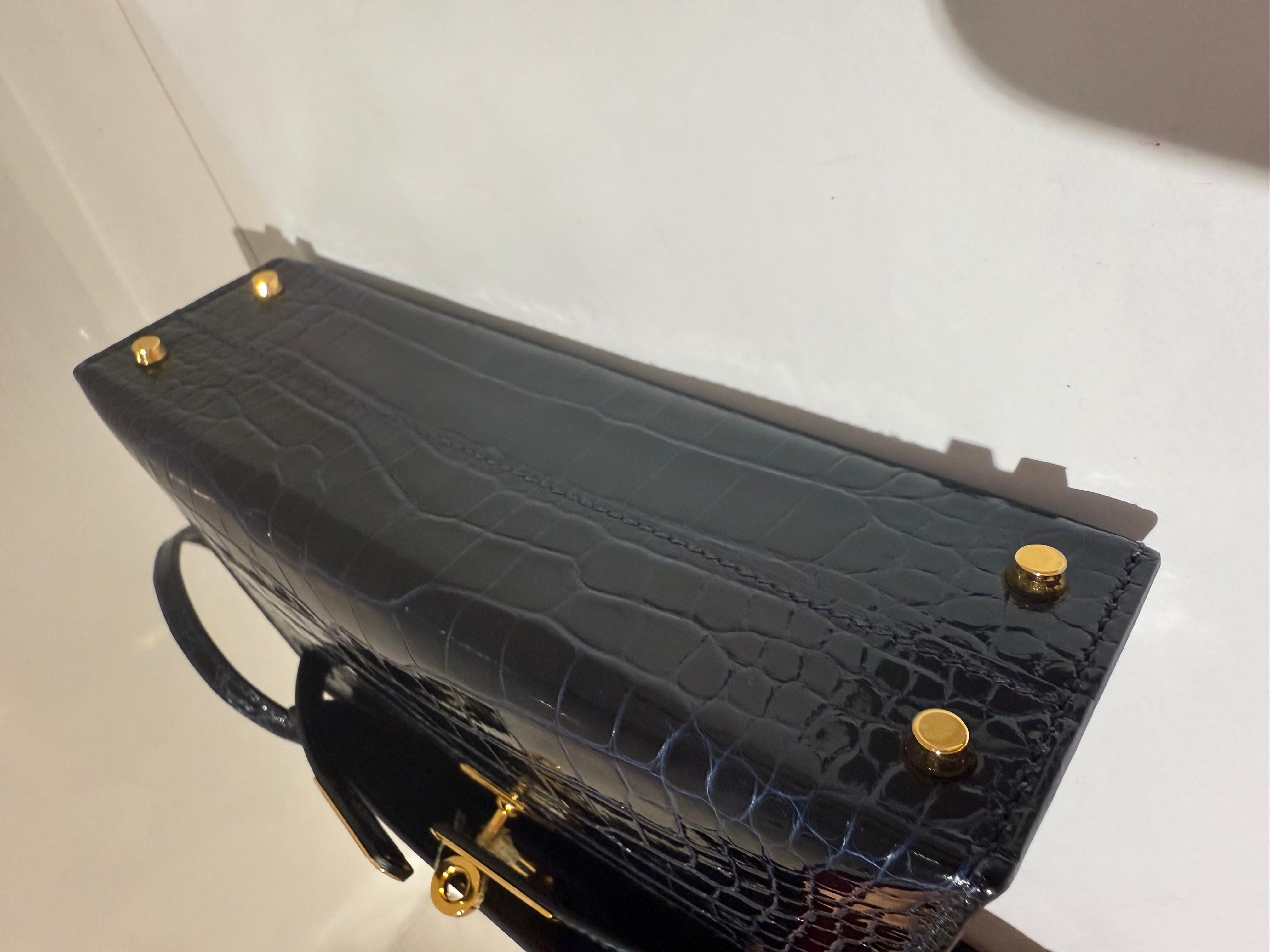 Women's or Men's Hermes mini kelly bleu marine with gold hardware alligator handbag