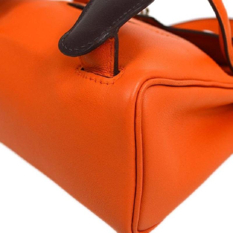 Red HERMES Mini Kelly Doll Orange Gulliver Leather Palladium Top Handle Tote Bag