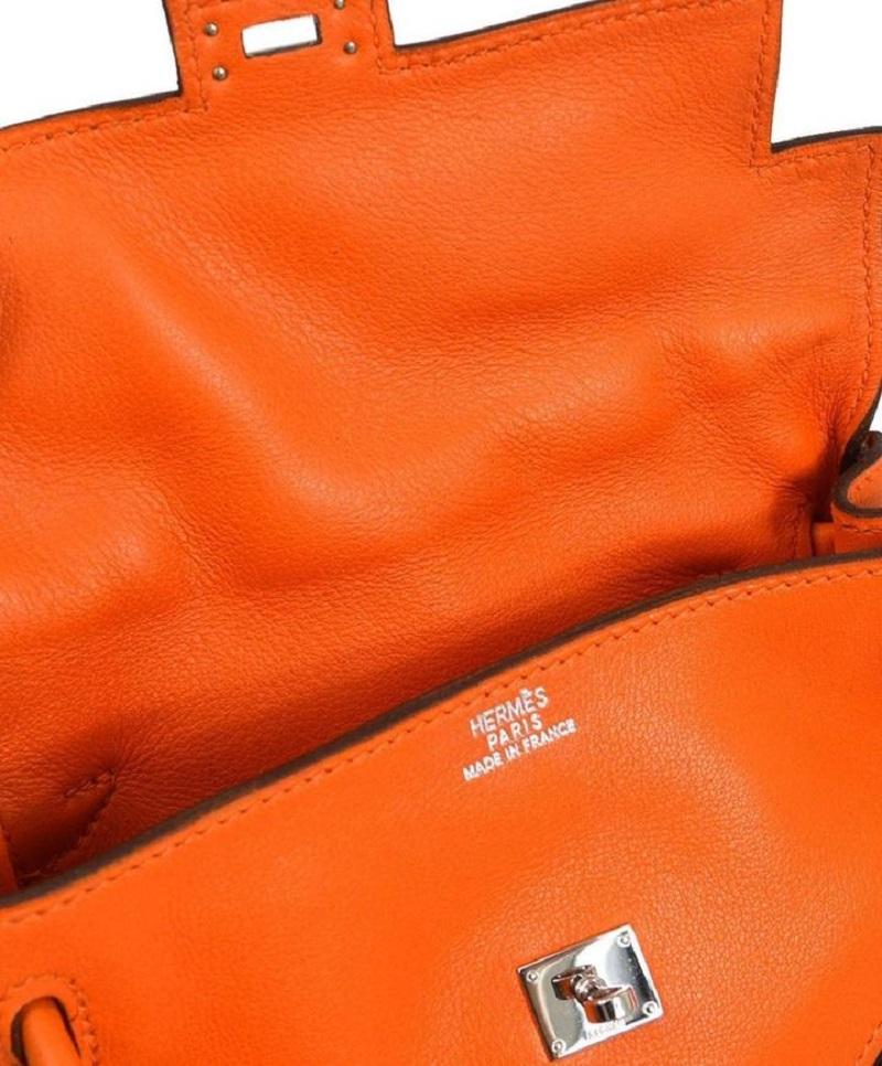 HERMES Mini Kelly Doll Orange Gulliver Leather Palladium Top Handle Tote Bag In Good Condition In Chicago, IL