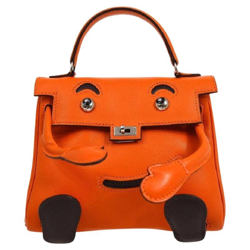 HERMES Mini Kelly Doll Orange Gulliver Leather Palladium Top Handle Tote Bag