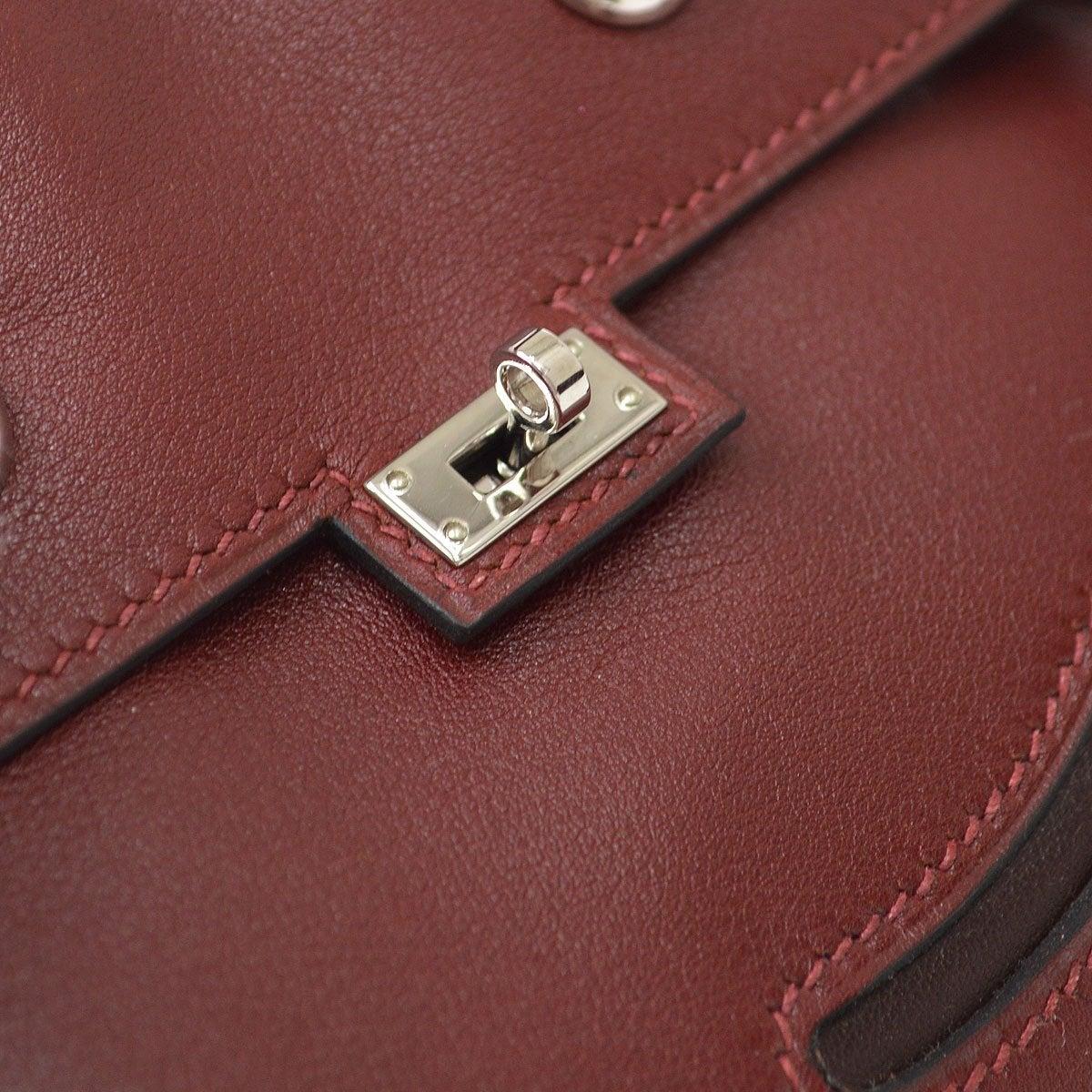 HERMÈS Mini sac cabas Kelly Doll rouge bourgogne marron en cuir à poignée supérieure Bon état - En vente à Chicago, IL