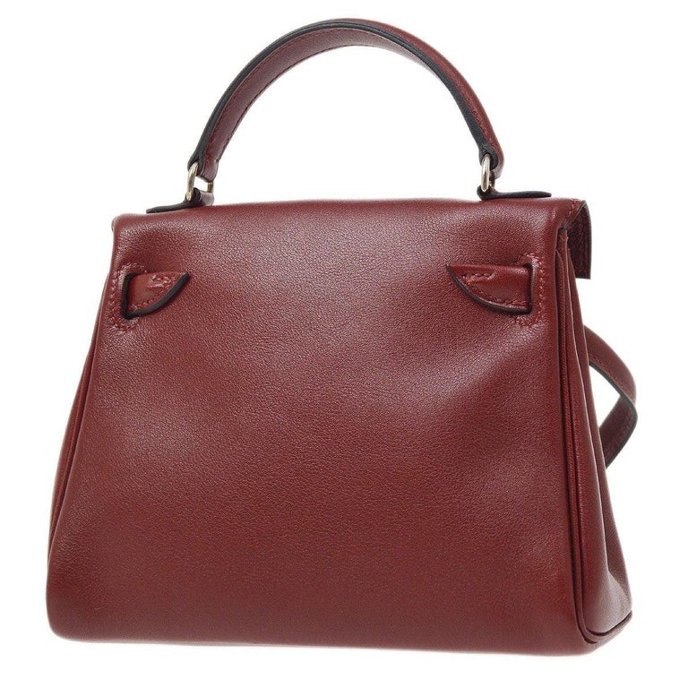 HERMES Mini Kelly Doll Red Burgundy Brown Leather Top Handle Satchel Tote  Bag For Sale at 1stDibs