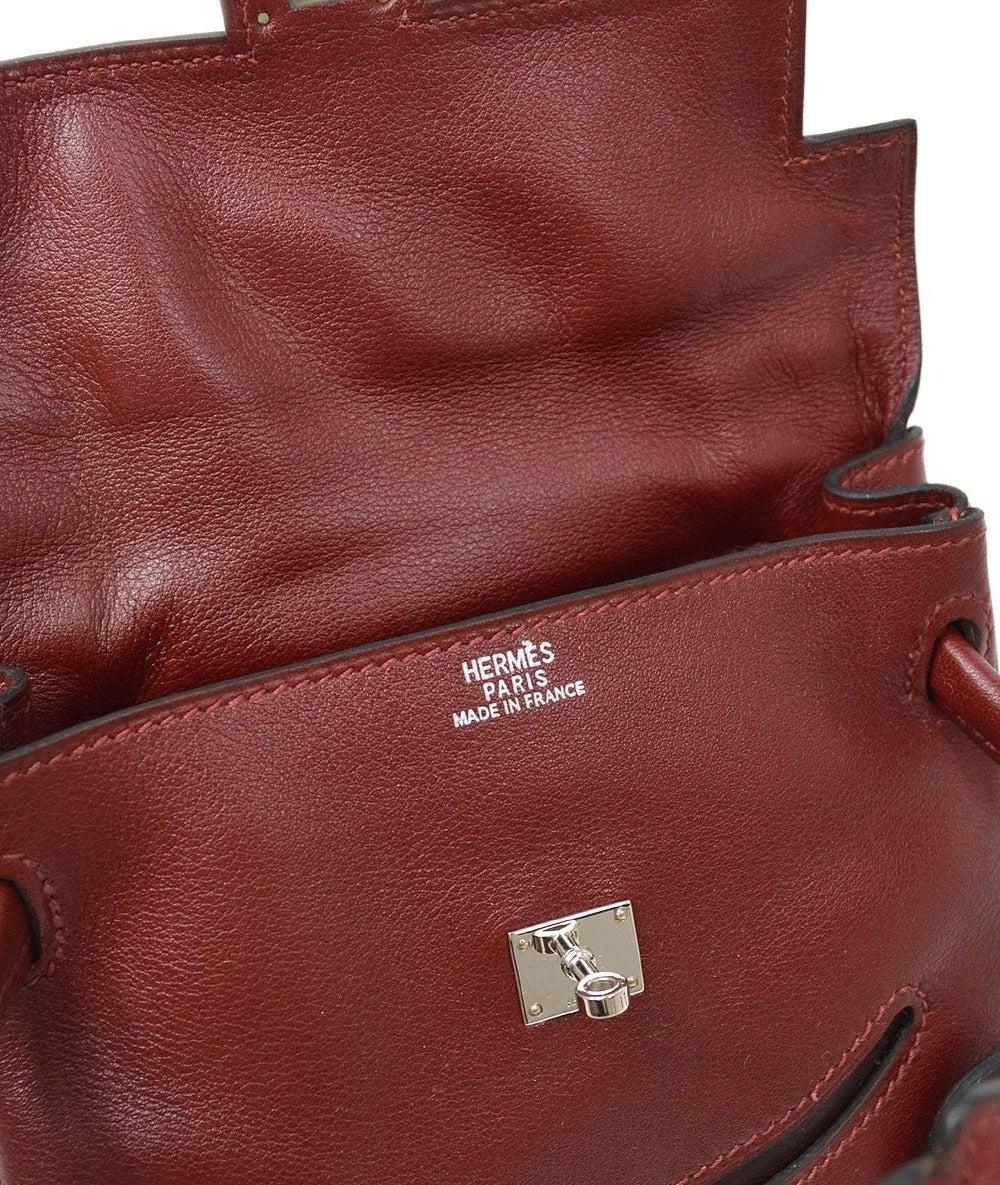 HERMES Mini Kelly Doll Red Burgundy Brown Leather Top Handle Satchel Tote Bag 1