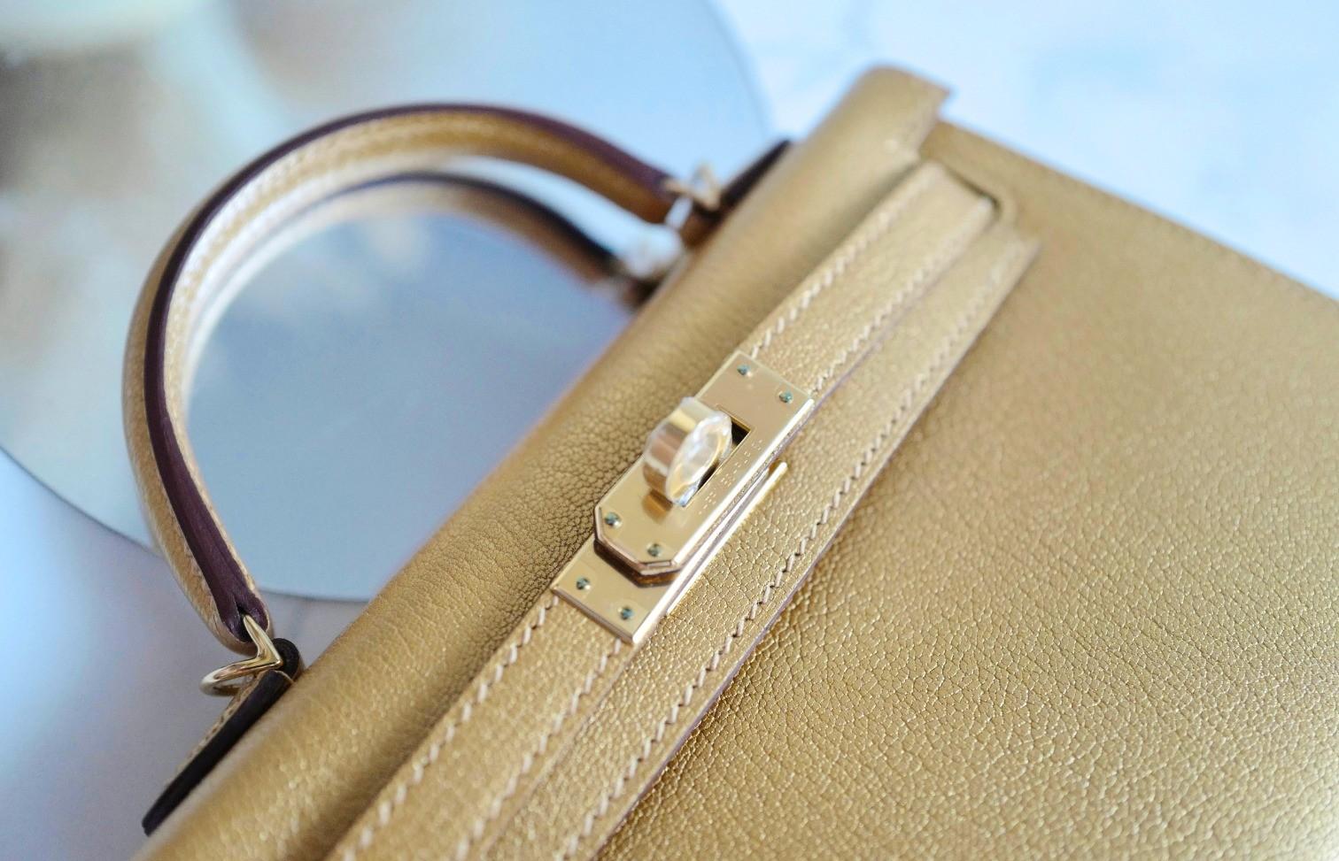 Hermès Mini Kelly Dore Metallic Gold Chèvre Olympic 2024 Champagne HW NEW in vendita 7