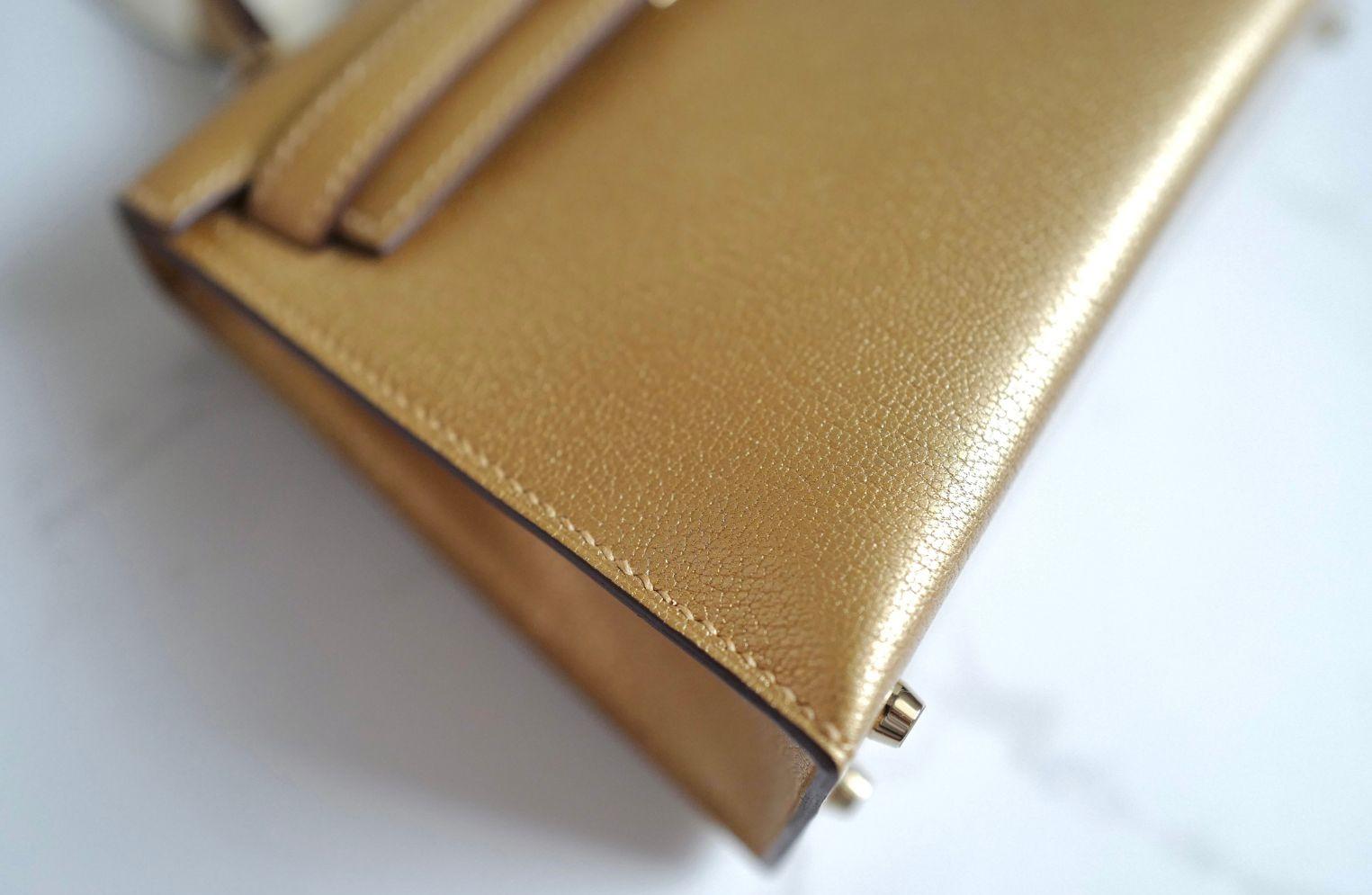 Hermès Mini Kelly Dore Metallic Gold Chèvre Olympic 2024 Champagne HW NEW in vendita 2