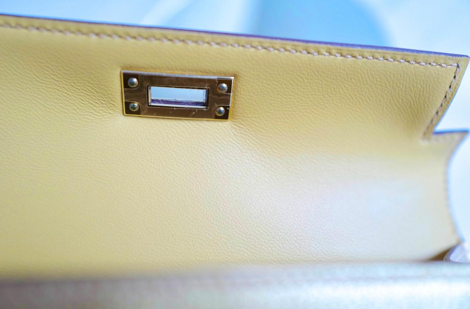 Hermès Mini Kelly Dore Metallic Gold Chèvre Olympic 2024 Champagne HW NEW in vendita 4