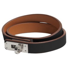 Bracelet Hermès Mini Kelly Double Tour en cuir de veau noir Swift taille T2 15,5 cm