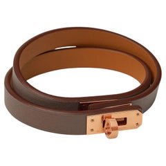 Hermes Mini Kelly Double Tour bracelet Étoupe Swift calfskin Size T2 15.5cm