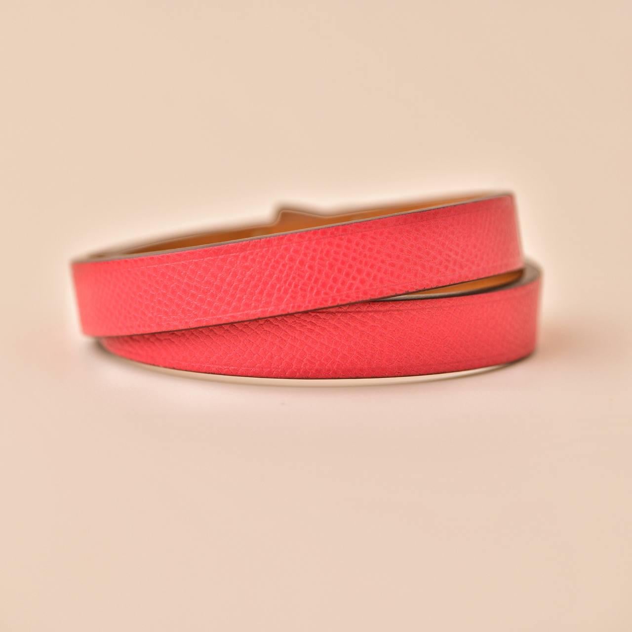 Hermès Mini Kelly Double Tour Rose Extrême Leather Bracelet T2 For Sale 1