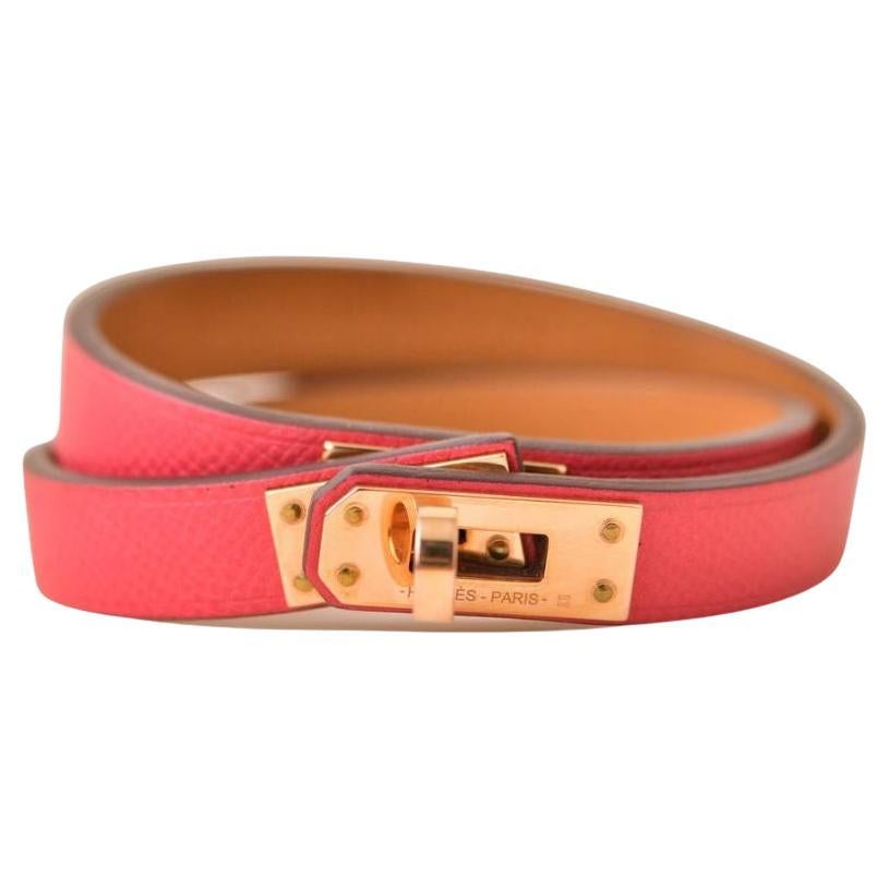 Hermès Mini Kelly Double Tour Rose Extrême Leather Bracelet T2