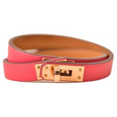 Hermès Mini Kelly Double Tour Rose Extrême Leather Bracelet T2