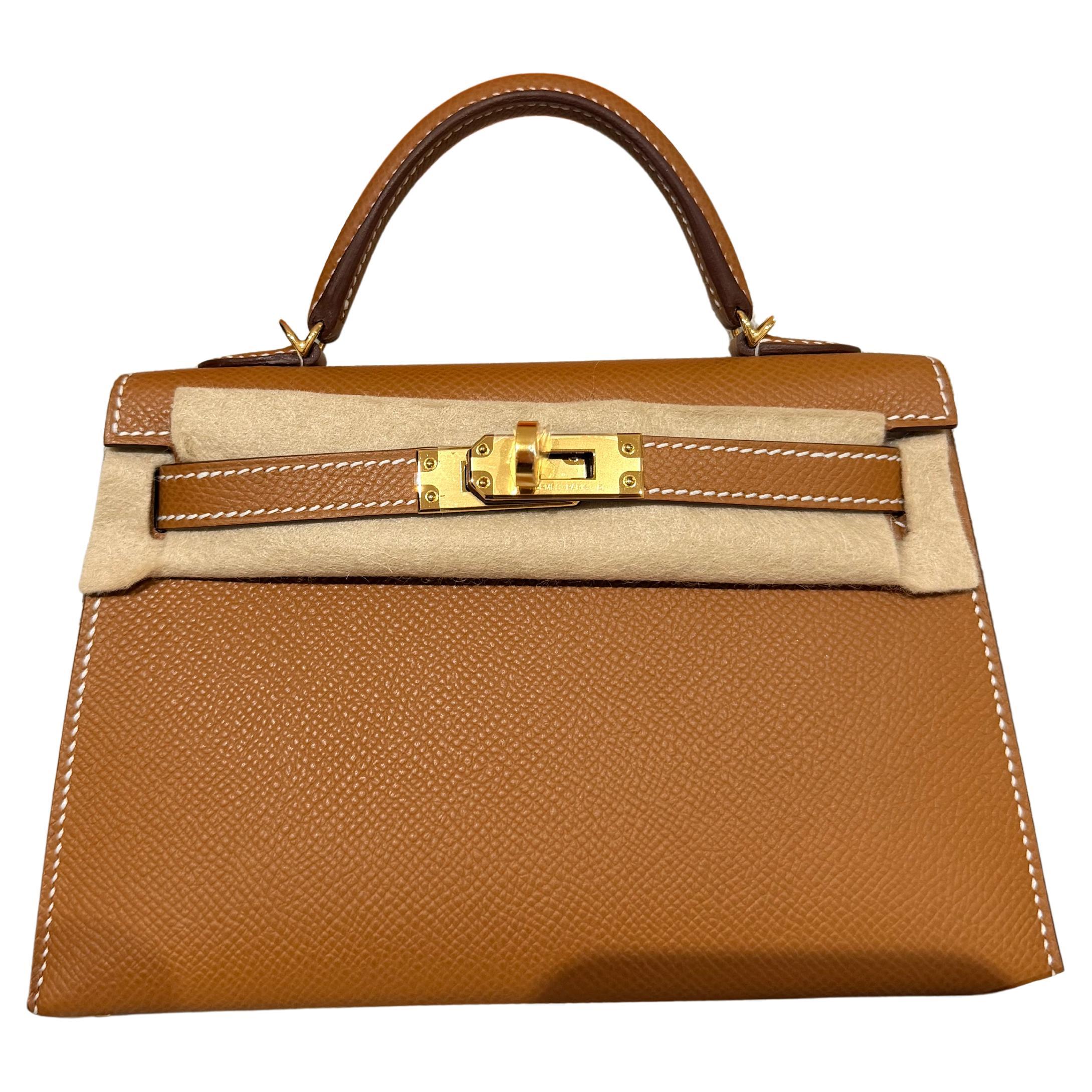 Hermes Mini Kelly Gold Epsom with Gold hardware