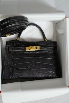 Hermès Mini Kelly Graphite Sellier Alligator Mississippiens K Stamp GHW