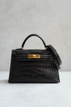 Hermès Mini Kelly Graphite Sellier Alligator Mississippiens Permabras K Stamp