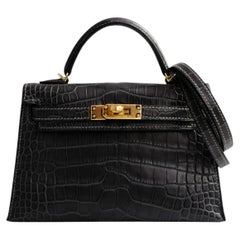 Hermès Mini Kelly Graphite Sellier Alligator Mississippiens Permabras K Stamp