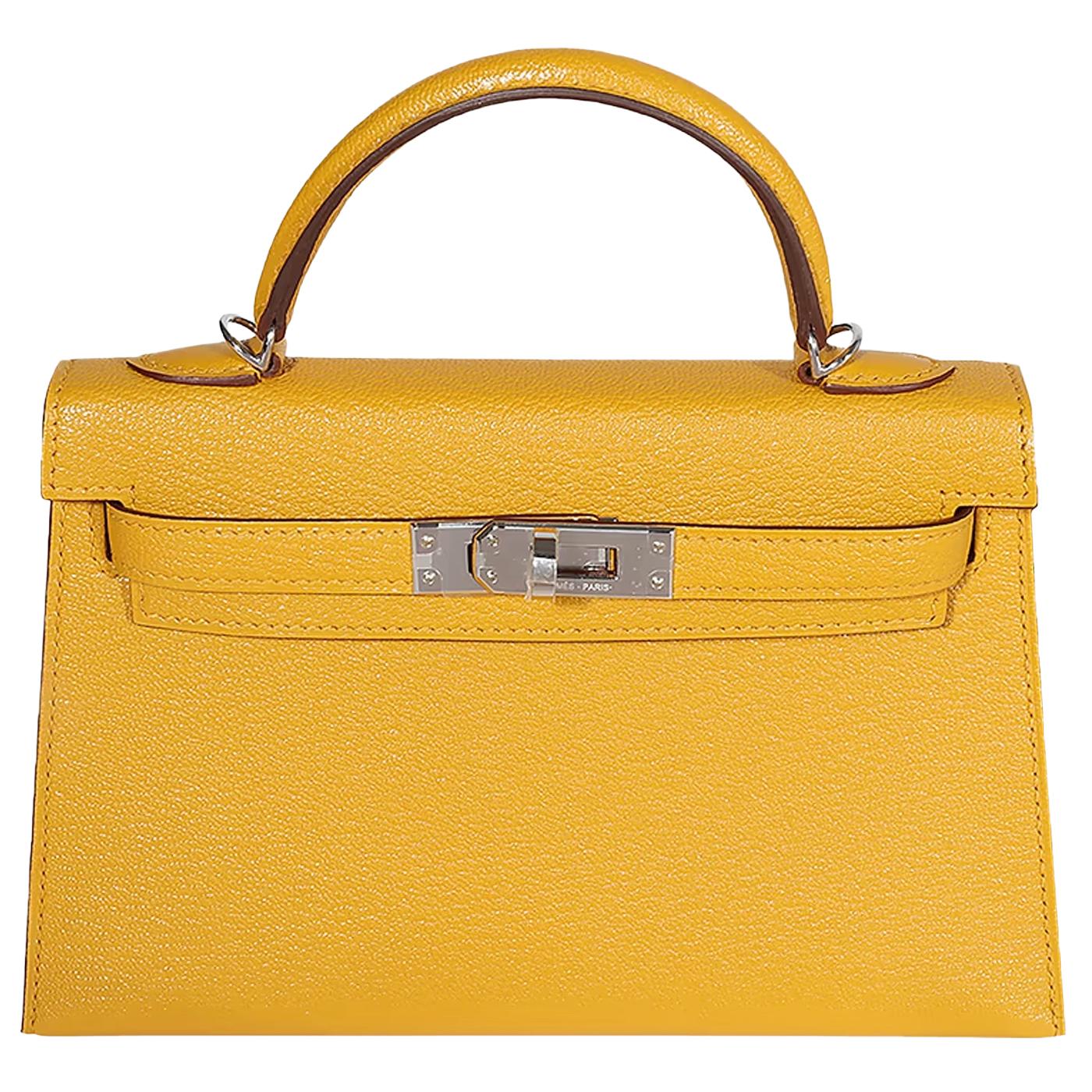 Hermes Mini Kelly II 20 Verso Jaune Ambre Rose Tyrien Chévre Palladium Hardware