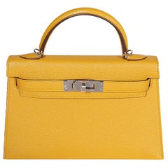 Hermes Mini Kelly II 20 Verso Jaune Ambre Rose Tyrien Chévre Palladium Hardware