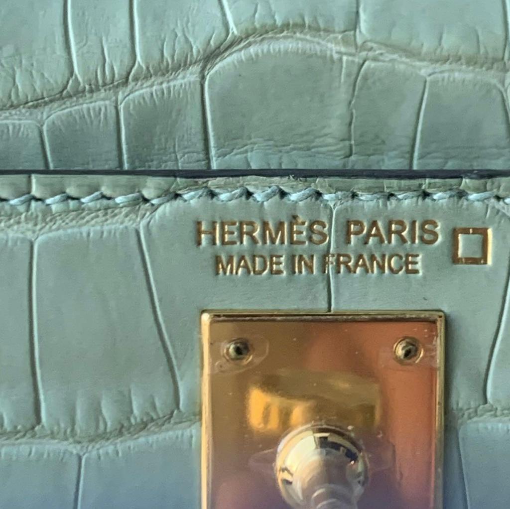 Hermes Mini Kelly II 20 Vert d'eau Borsa in alligatore opaco GHW in vendita 2