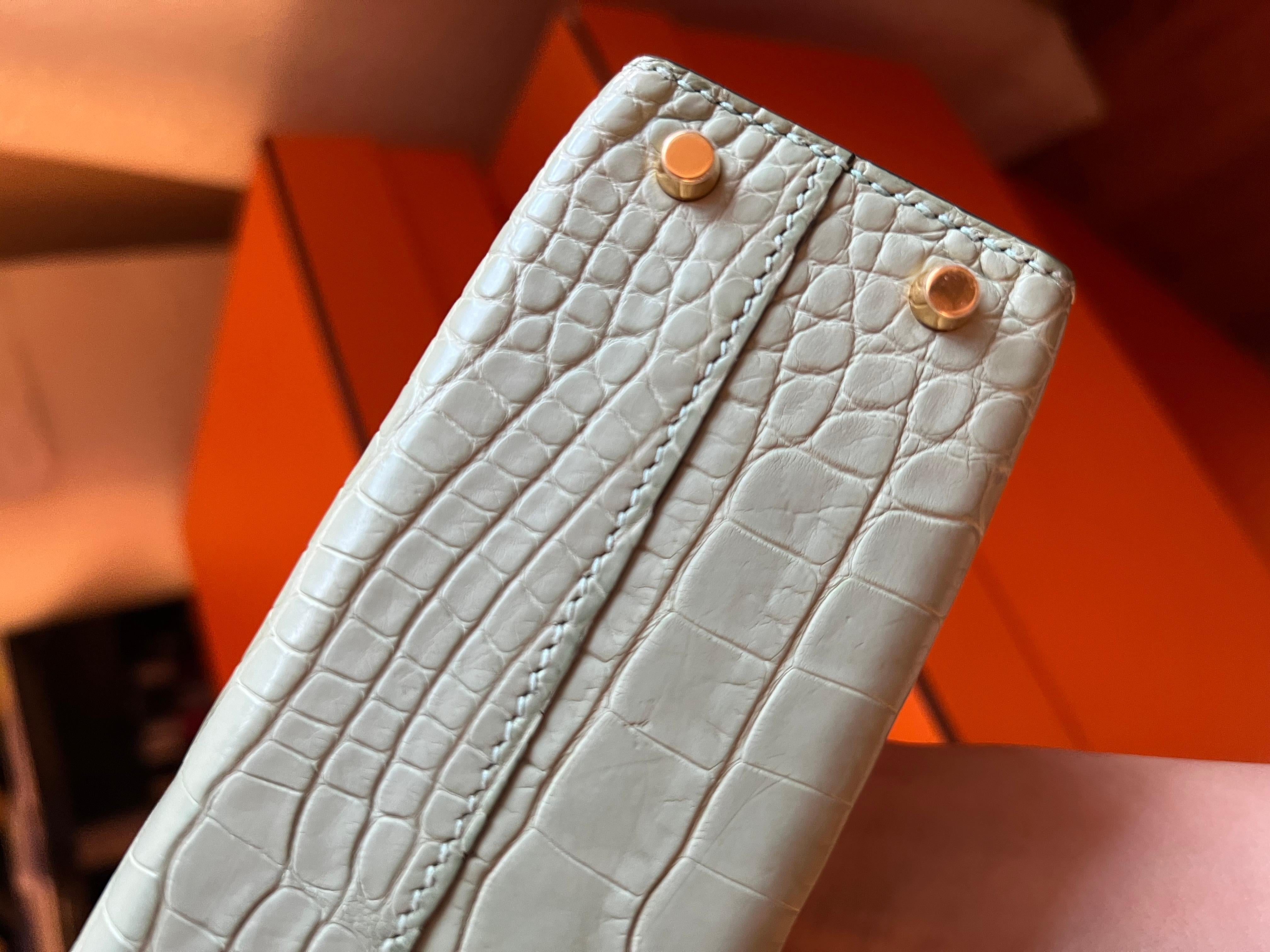 Hermes Mini Kelly II 20 Vert d'eau Borsa in alligatore opaco GHW in vendita 9