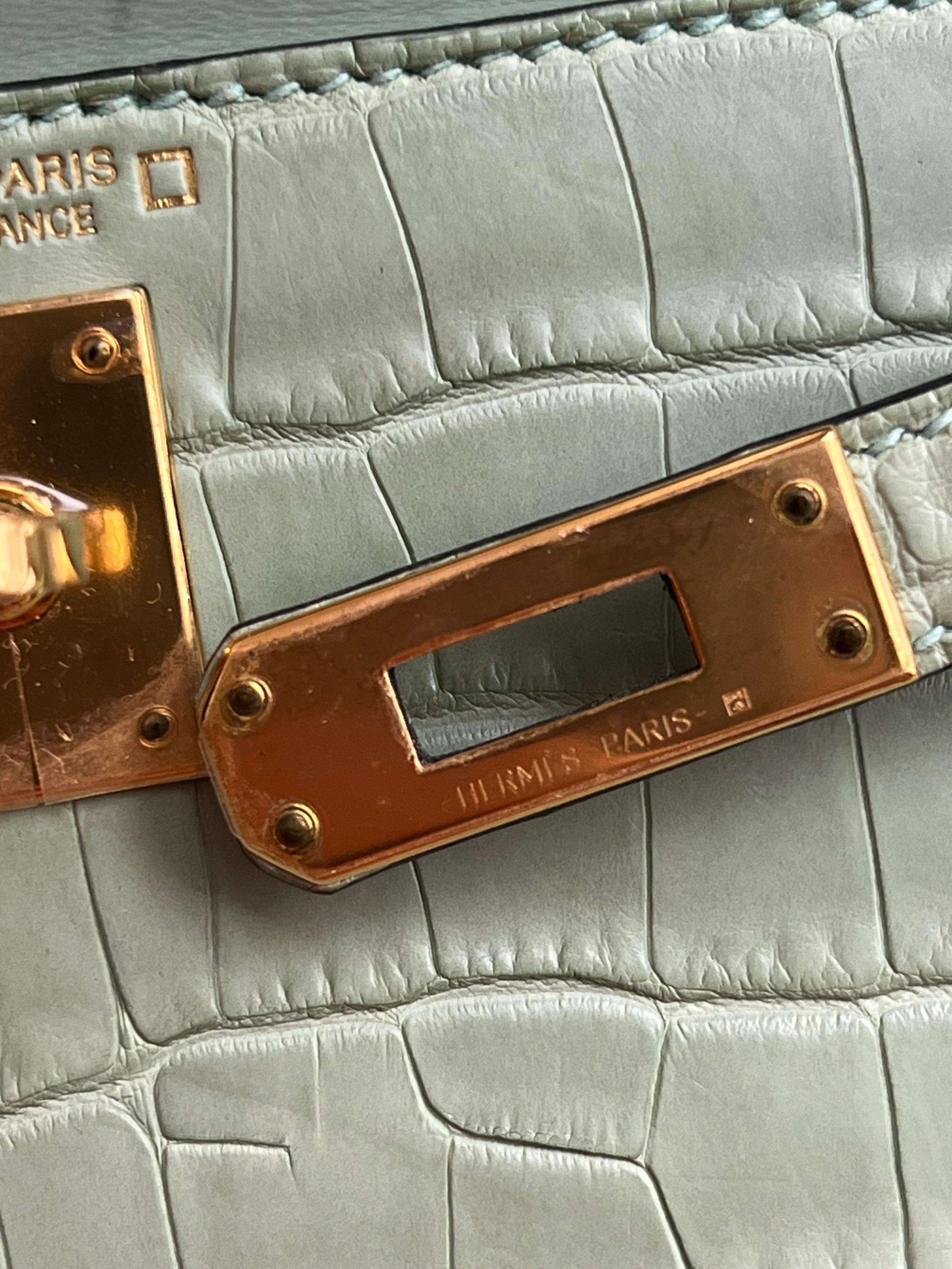 Hermes Mini Kelly II 20 Vert d'eau Borsa in alligatore opaco GHW in vendita 12