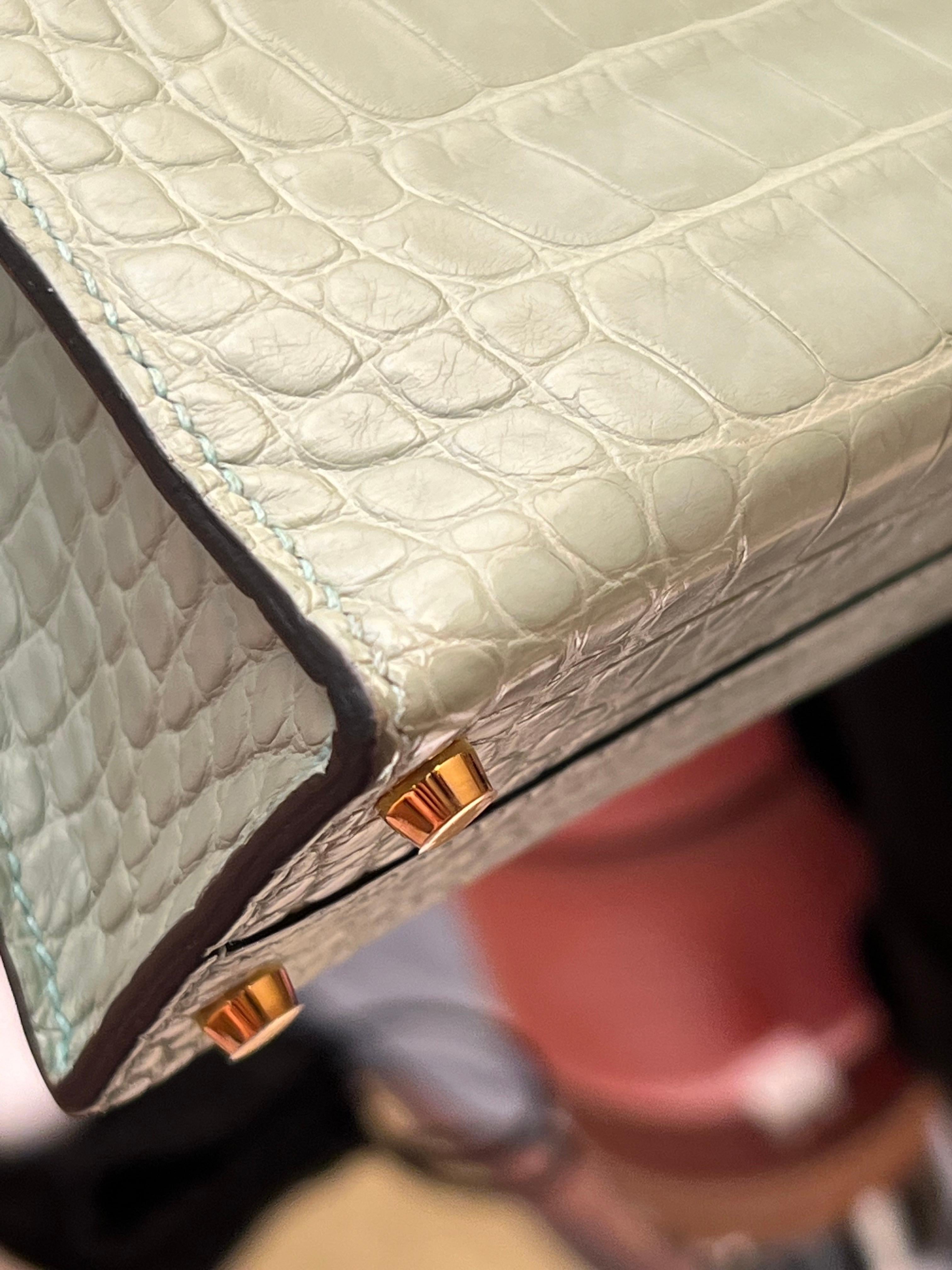 Hermes Mini Kelly II 20 Vert d'eau Borsa in alligatore opaco GHW in vendita 14
