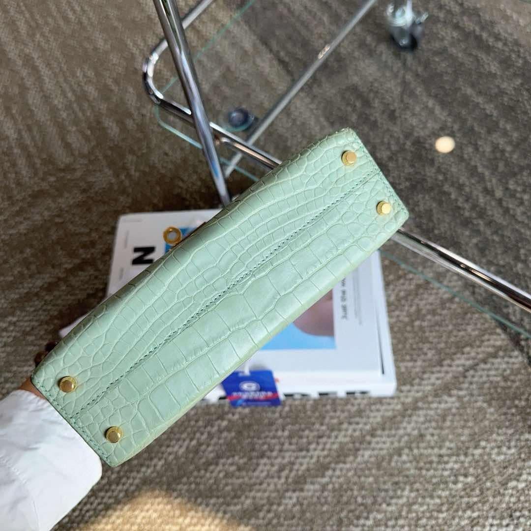 da uomo o donna Hermes Mini Kelly II 20 Vert d'eau Borsa in alligatore opaco GHW in vendita