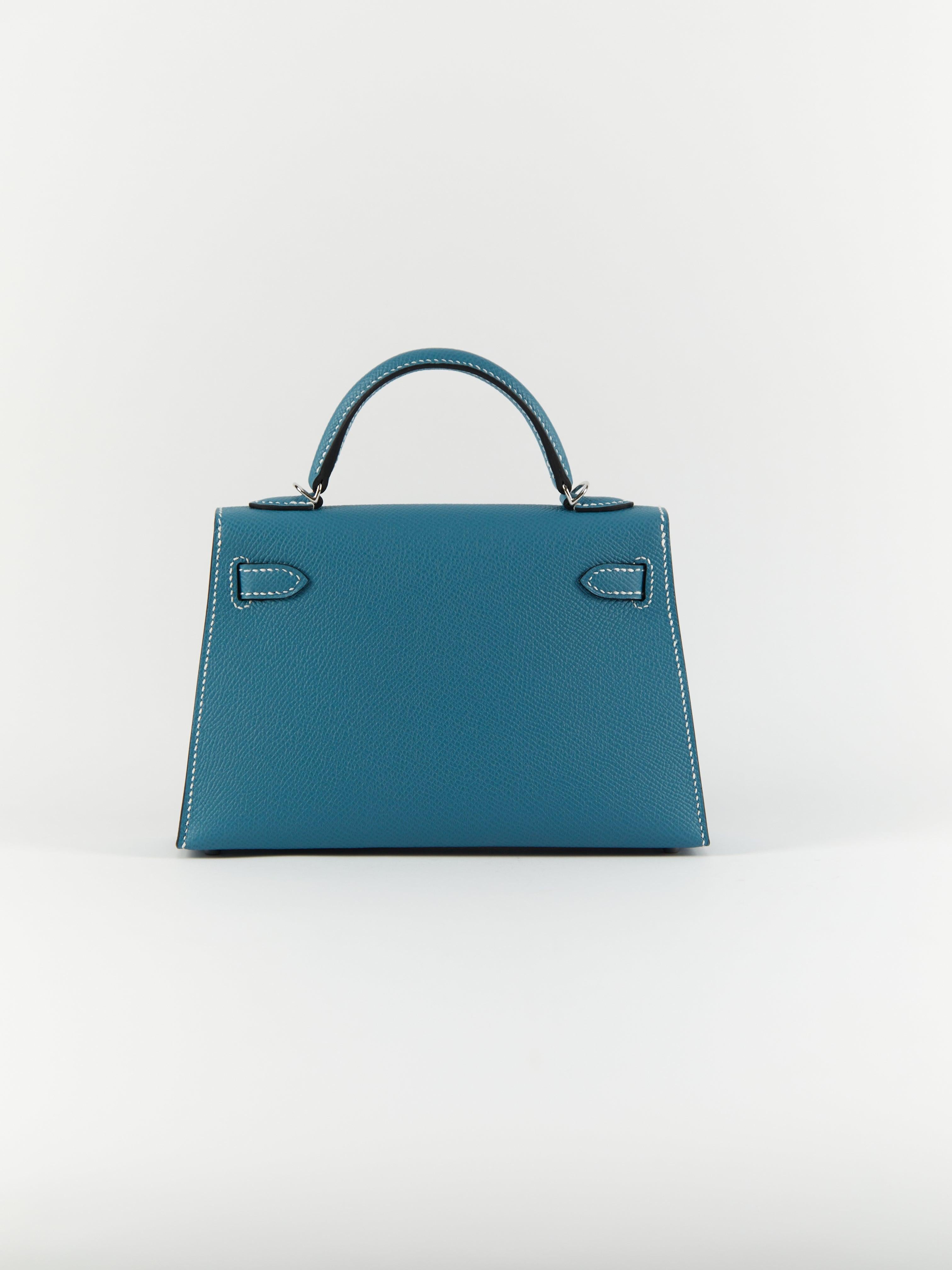 Hermès MINI KELLY II 20CM BLUE JEAN Cuir d'Epsom et accessoires Palladium Unisexe en vente