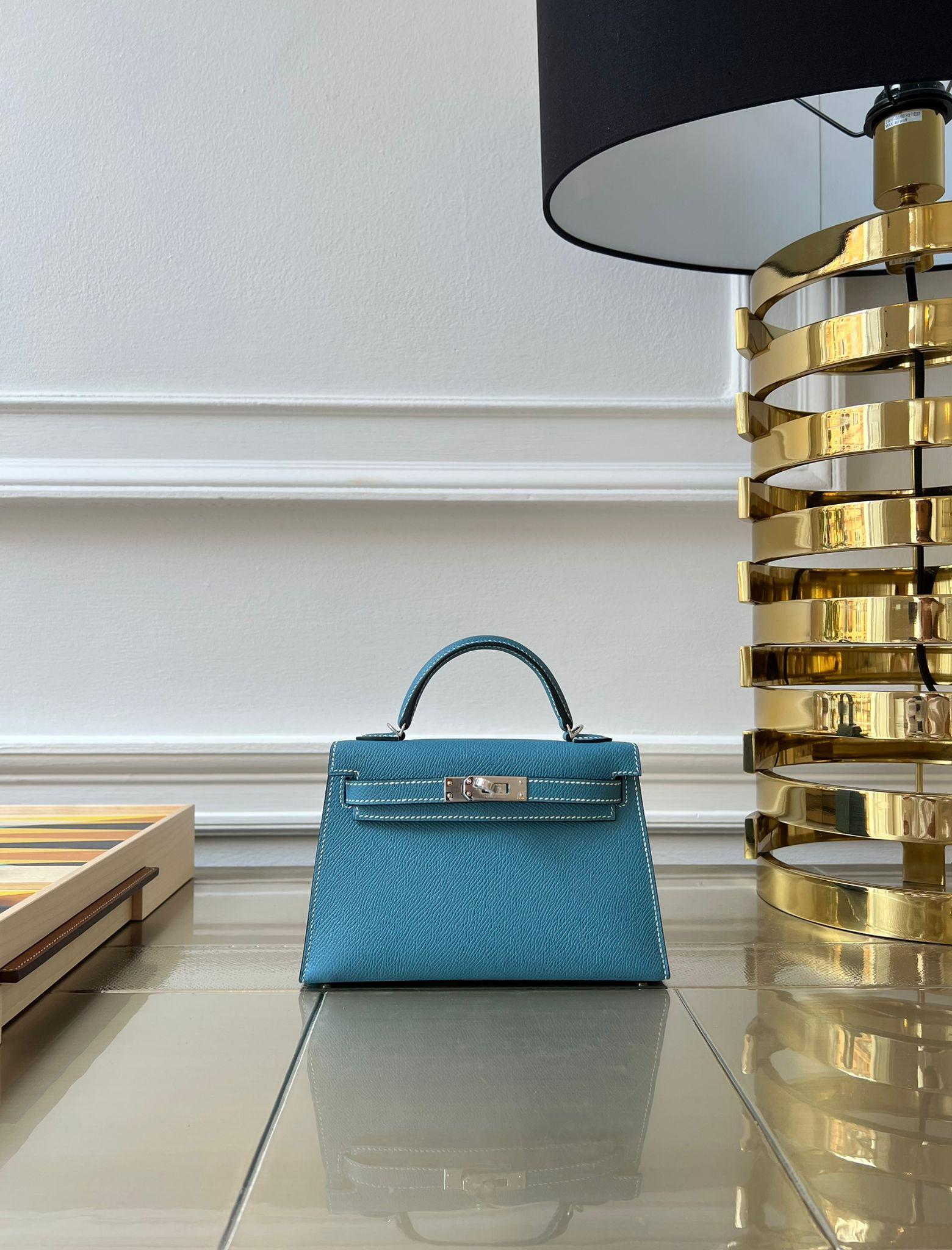 Hermès MINI KELLY II 20CM BLUE JEAN Cuir d'Epsom et accessoires Palladium en vente 1