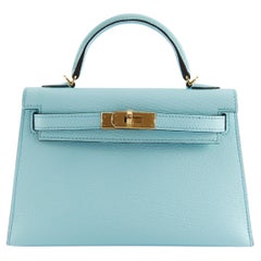 Hermès MINI KELLY II 20CM BLEU ZEPHYR Cuir Chèvre et Ferrures Dorées