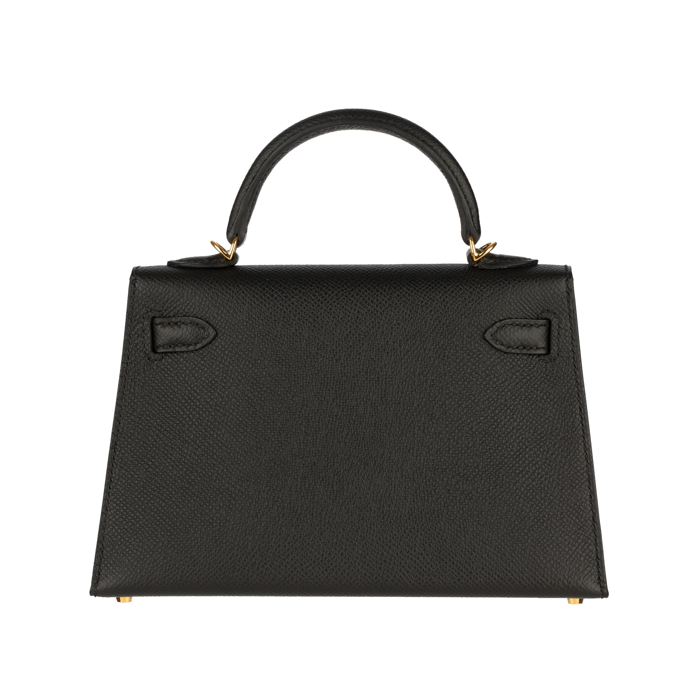Women's or Men's Hermès Mini Kelly II Black Epsom Leather Gold Hardware