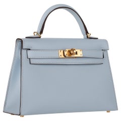 Hermès Mini Kelly II Blue Brume Epsom Leather Gold Hardware