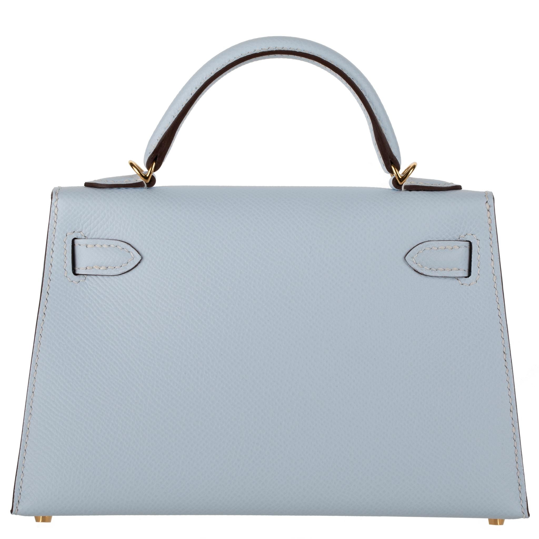 Gray Hermès Mini Kelly II Blue Brume Epsom Leather Gold Hardware