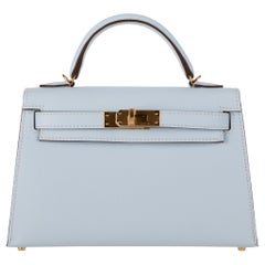 Hermès Mini Kelly II Blue Brume Epsom Leather Gold Hardware