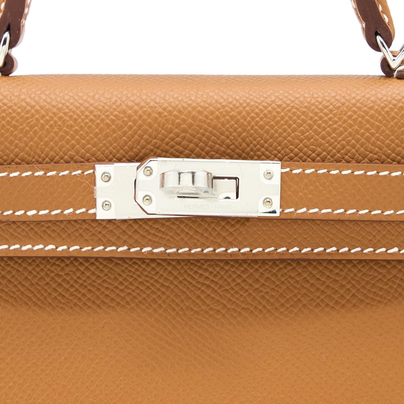 Hermes Mini KELLY II EPSOM GOLD SHW STAMP U In New Condition For Sale In Double Bay, AU
