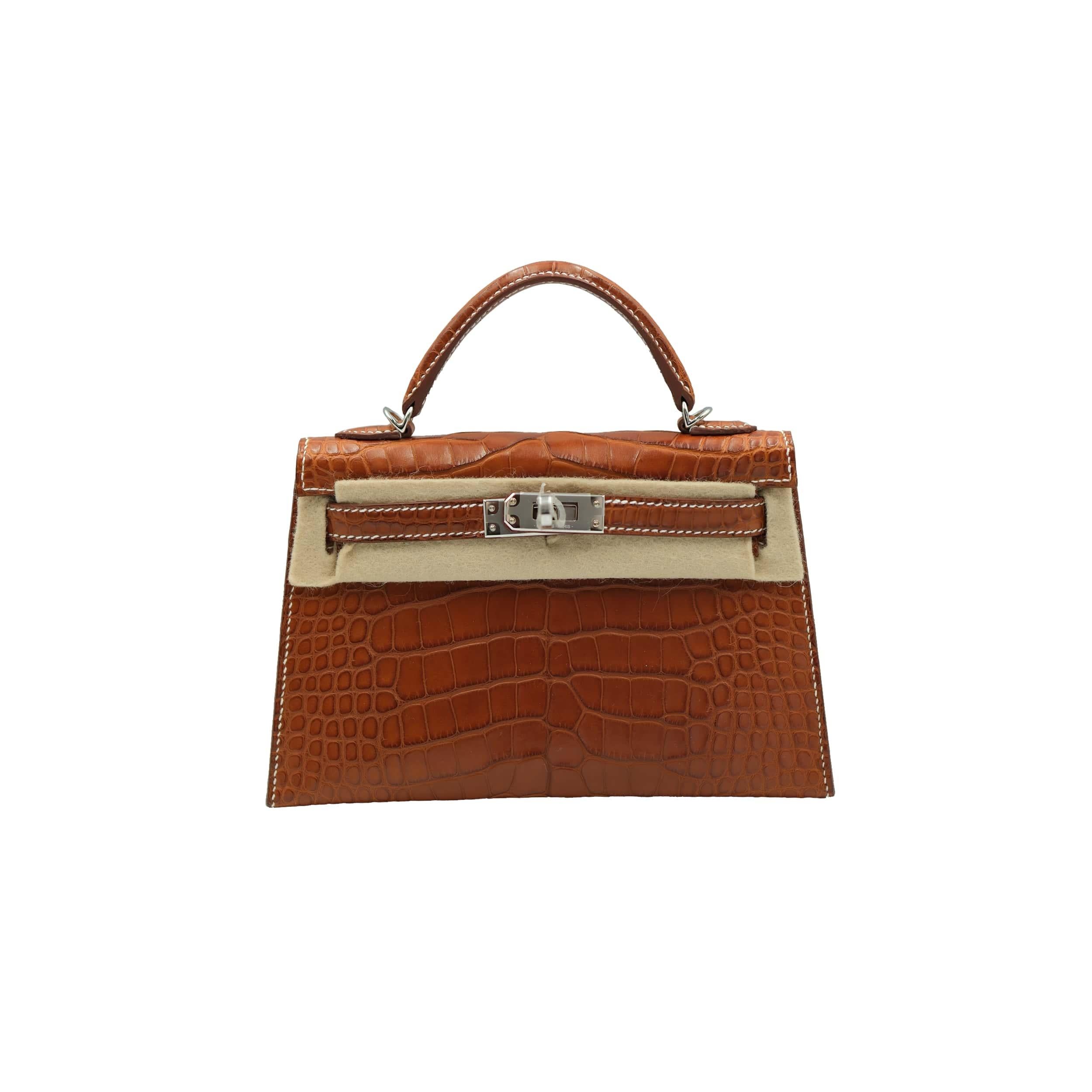 Marron Hermes Mini Kelly II Fauve SELLIER MINI BARENIA MISS I ALLIGATOR en vente