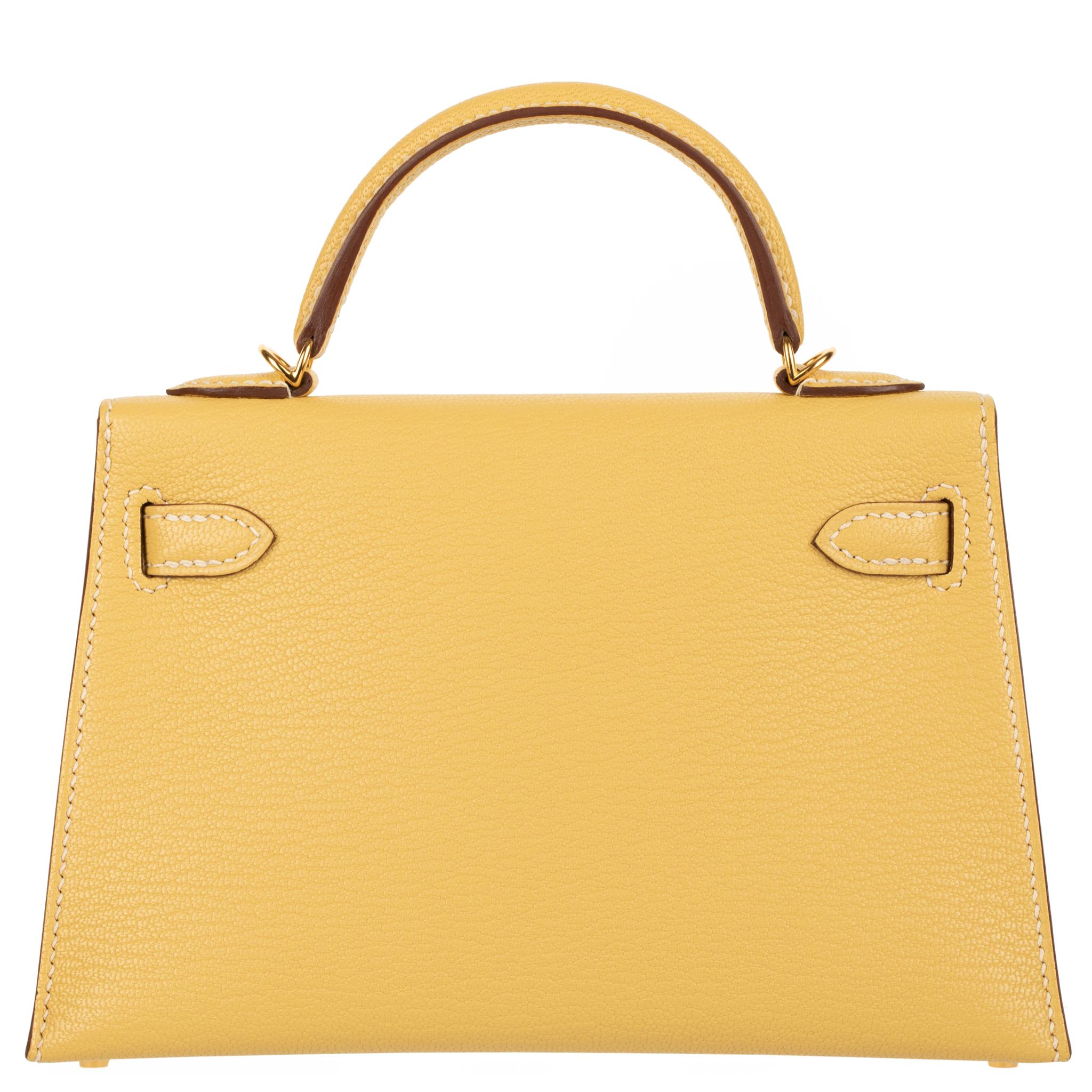 Hermès Mini Kelly II Foin Chevre Leather Gold Hardware In New Condition In Sydney, New South Wales